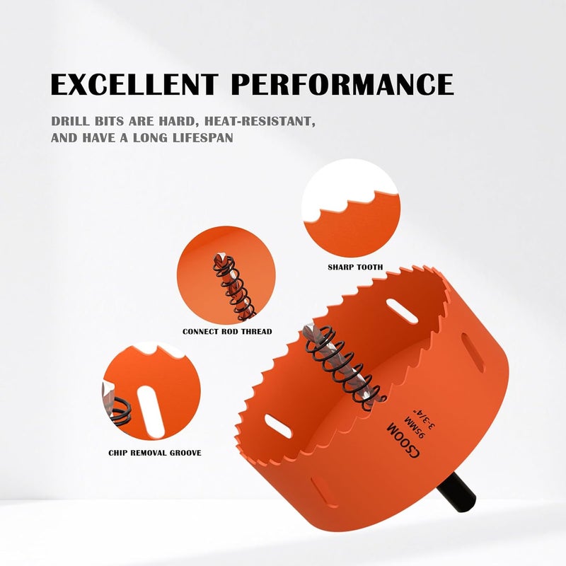 CSOOM 3-3/4" (95mm) Bi-Metal Hole Saw for Plastic, Wood, Plywood, Thin Steel and Thin Aluminum Sheets - Image 3